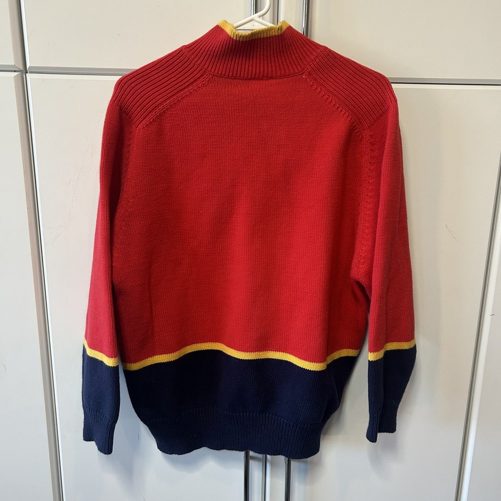 Anne Cole Collection Vintage Ski Sweater Red Navy Yellow 1/4 Zip Cotton Large - Picture 8 of 13